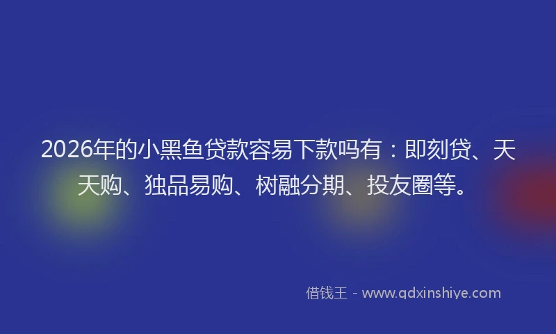 2026年的小黑鱼贷款容易下款吗有：即刻贷、天天购、独品易购、树融分期、投友圈等。