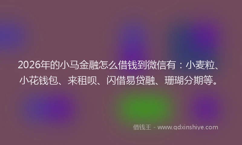 2026年的小马金融怎么借钱到微信有：小麦粒、小花钱包、来租呗、闪借易贷融、珊瑚分期等。