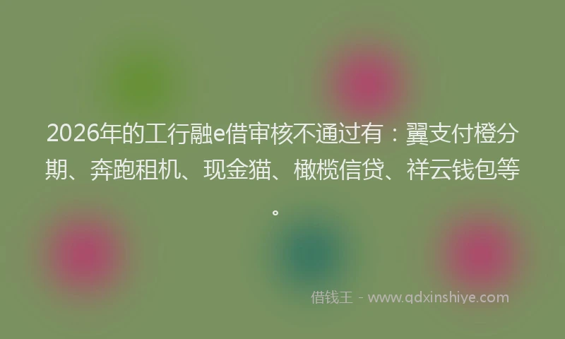 2026年的工行融e借审核不通过有:翼支付橙分期、奔跑租机、现金猫、橄榄信贷、祥云钱包等。