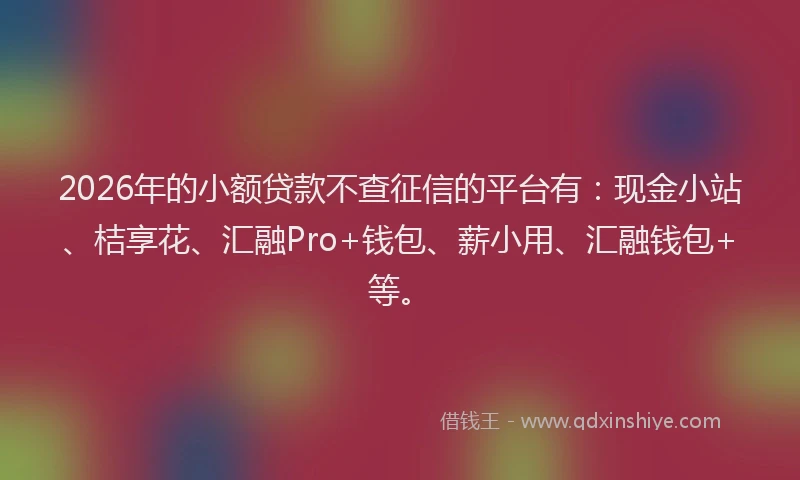 2026年的小额贷款不查征信的平台有：现金小站、桔享花、汇融Pro+钱包、薪小用、汇融钱包+等。