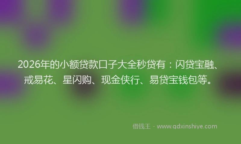 2026年的小额贷款口子大全秒贷有:闪贷宝融、戒易花、星闪购、现金侠行、易贷宝钱包等。