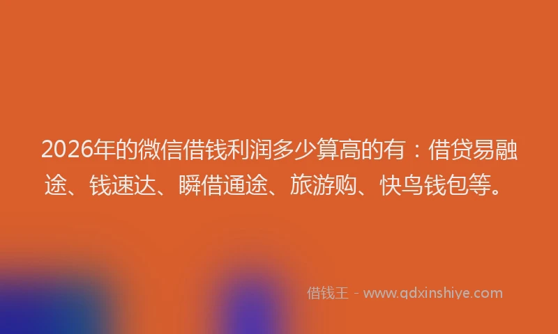 2026年的微信借钱利润多少算高的有：借贷易融途、钱速达、瞬借通途、旅游购、快鸟钱包等。