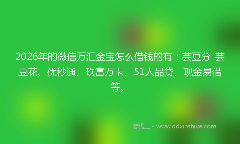 2026年的微信万汇金宝怎么借钱的有：芸豆分-芸豆花、优秒通、玖富万卡、51人品贷、现金易借等。