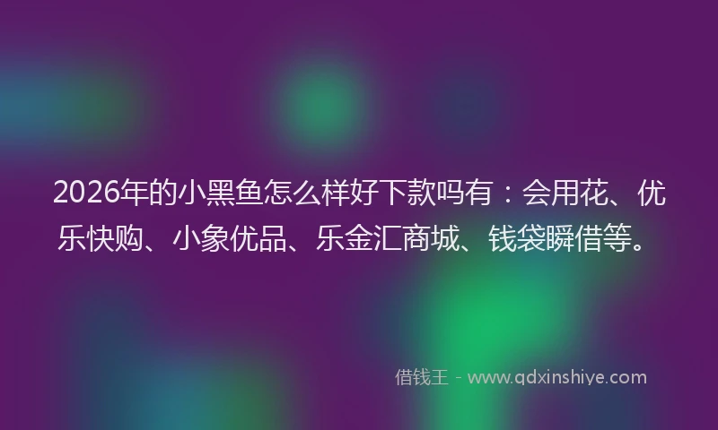 2026年的小黑鱼怎么样好下款吗有：会用花、优乐快购、小象优品、乐金汇商城、钱袋瞬借等。