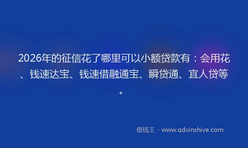 2026年的征信花了哪里可以小额贷款有:会用花、钱速达宝、钱速借融通宝、瞬贷通、宜人贷等。
