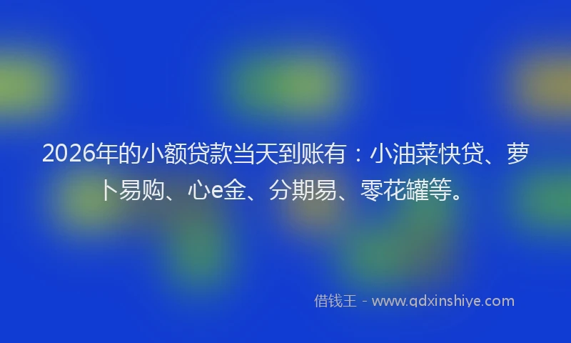 2026年的小额贷款当天到账有：小油菜快贷、萝卜易购、心e金、分期易、零花罐等。