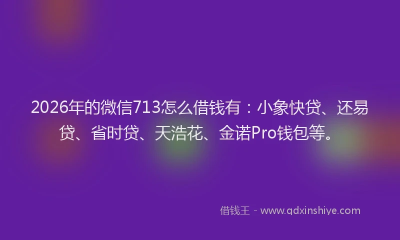 2026年的微信713怎么借钱有：小象快贷、还易贷、省时贷、天浩花、金诺Pro钱包等。