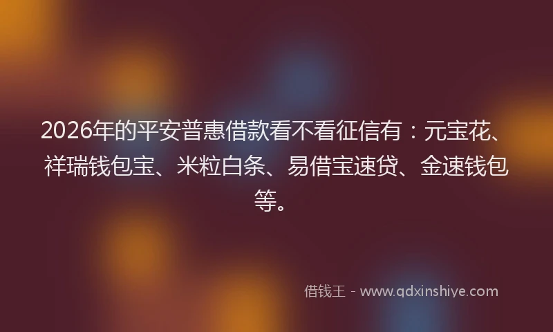 2026年的平安普惠借款看不看征信有：元宝花、祥瑞钱包宝、米粒白条、易借宝速贷、金速钱包等。