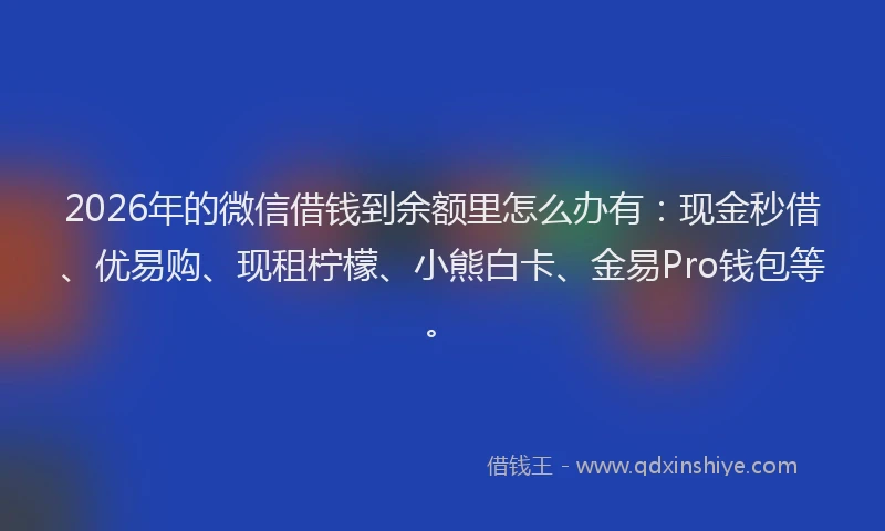 2026年的微信借钱到余额里怎么办有：现金秒借、优易购、现租柠檬、小熊白卡、金易Pro钱包等。