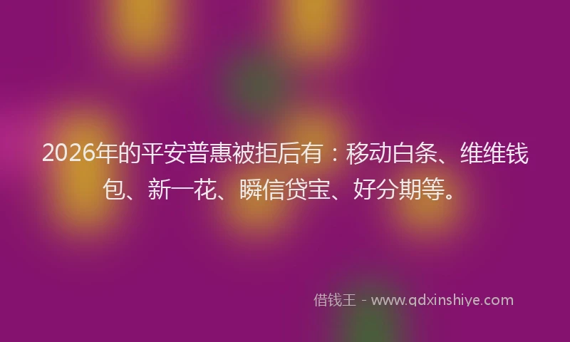 2026年的平安普惠被拒后有:移动白条、维维钱包、新一花、瞬信贷宝、好分期等。