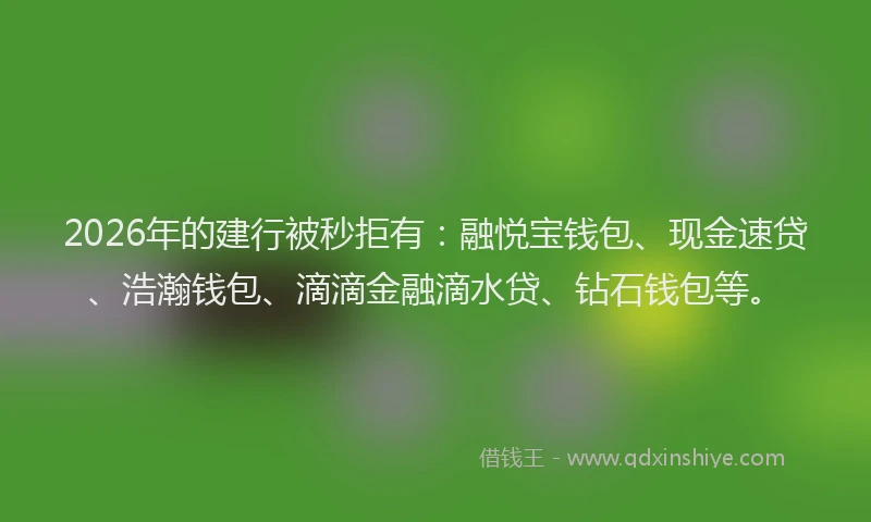 2026年的建行被秒拒有：融悦宝钱包、现金速贷、浩瀚钱包、滴滴金融滴水贷、钻石钱包等。