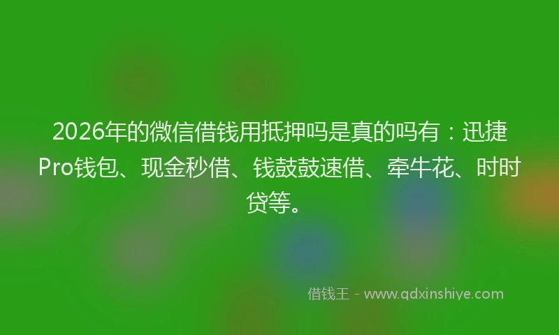 2026年的微信借钱用抵押吗是真的吗有：迅捷Pro钱包、现金秒借、钱鼓鼓速借、牵牛花、时时贷等。