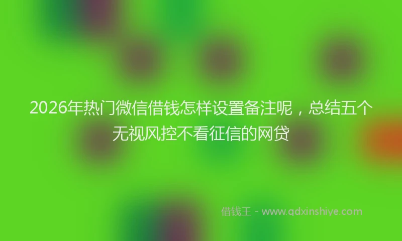 2026年热门微信借钱怎样设置备注呢，总结五个无视风控不看征信的网贷