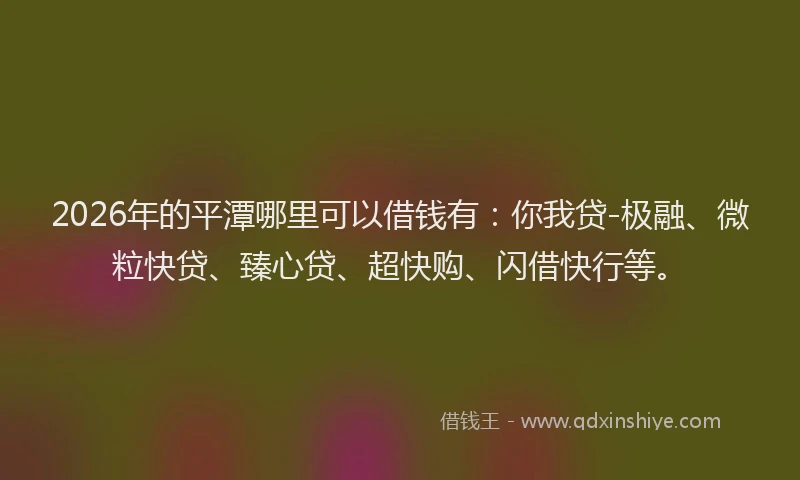 2026年的平潭哪里可以借钱有:你我贷-极融、微粒快贷、臻心贷、超快购、闪借快行等。
