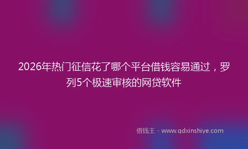 2026年热门征信花了哪个平台借钱容易通过，罗列5个极速审核的网贷软件