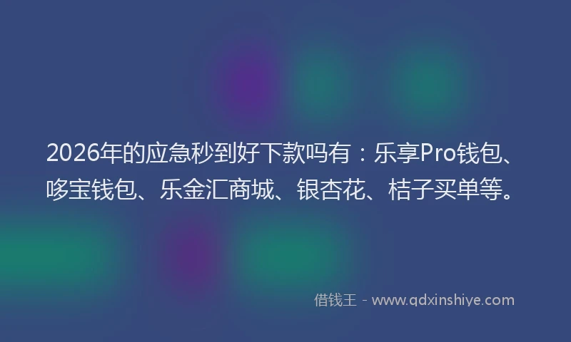 2026年的应急秒到好下款吗有：乐享Pro钱包、哆宝钱包、乐金汇商城、银杏花、桔子买单等。