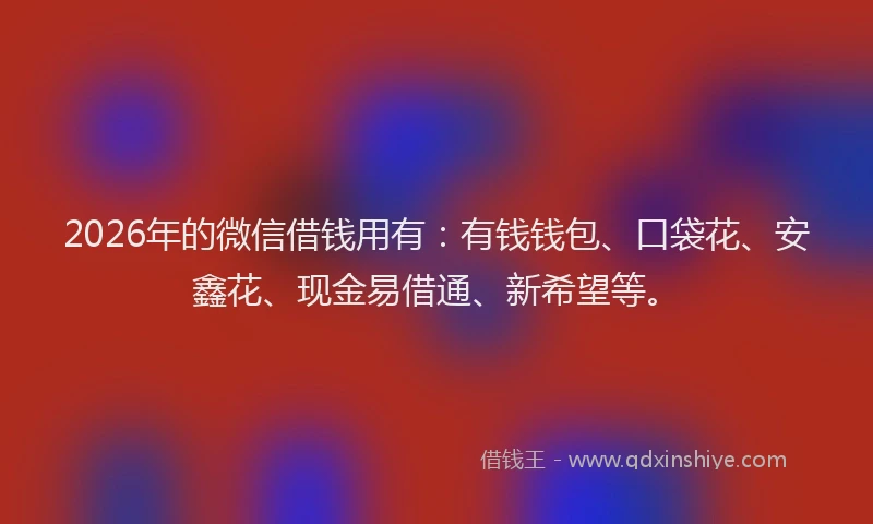 2026年的微信借钱用有:有钱钱包、口袋花、安鑫花、现金易借通、新希望等。