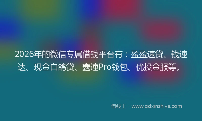 2026年的微信专属借钱平台有：盈盈速贷、钱速达、现金白鸽贷、鑫速Pro钱包、优投金服等。