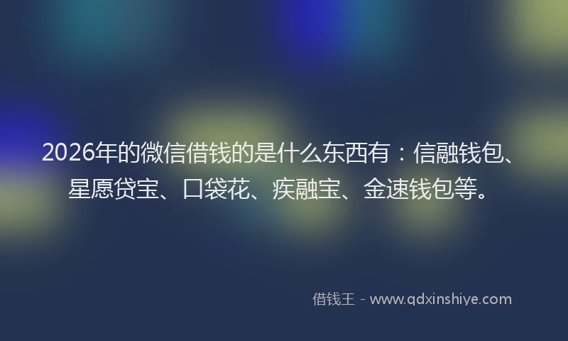 2026年的微信借钱的是什么东西有：信融钱包、星愿贷宝、口袋花、疾融宝、金速钱包等。