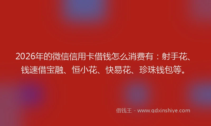 2026年的微信信用卡借钱怎么消费有：射手花、钱速借宝融、恒小花、快易花、珍珠钱包等。