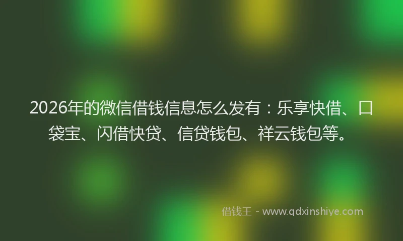 2026年的微信借钱信息怎么发有：乐享快借、口袋宝、闪借快贷、信贷钱包、祥云钱包等。