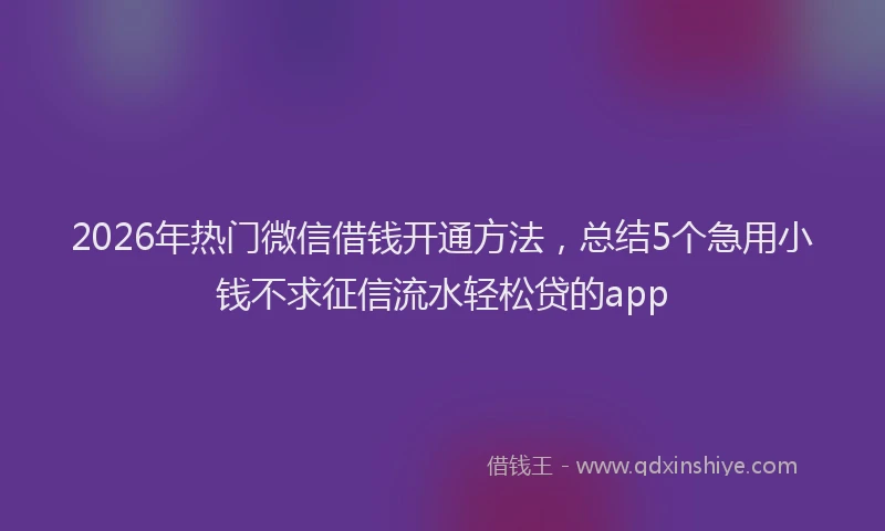 2026年热门微信借钱开通方法,总结5个急用小钱不求征信流水轻松贷的app