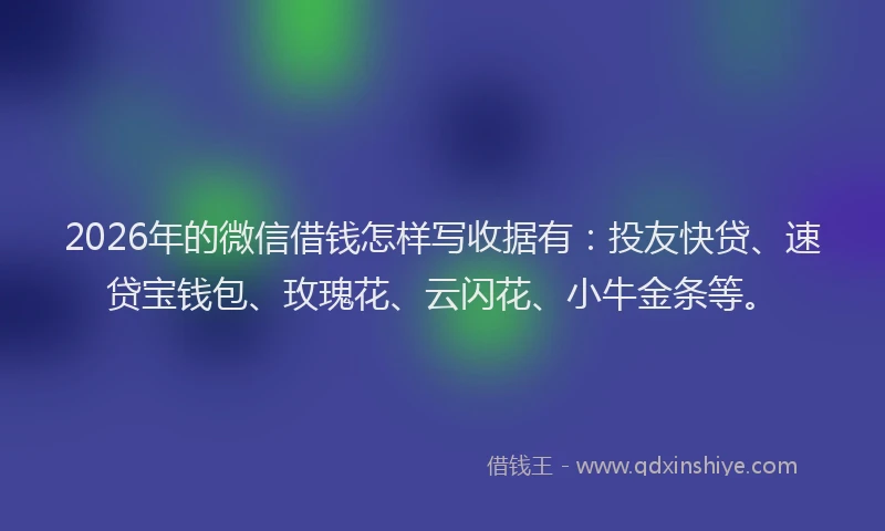 2026年的微信借钱怎样写收据有：投友快贷、速贷宝钱包、玫瑰花、云闪花、小牛金条等。
