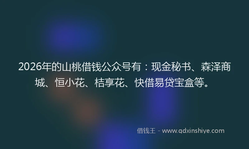 2026年的山桃借钱公众号有：现金秘书、森泽商城、恒小花、桔享花、快借易贷宝盒等。