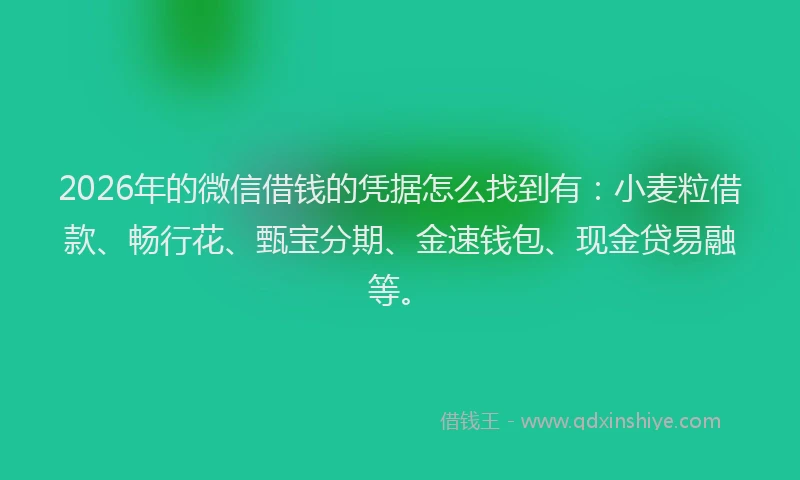 2026年的微信借钱的凭据怎么找到有：小麦粒借款、畅行花、甄宝分期、金速钱包、现金贷易融等。