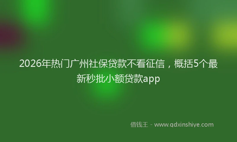2026年热门广州社保贷款不看征信，概括5个最新秒批小额贷款app