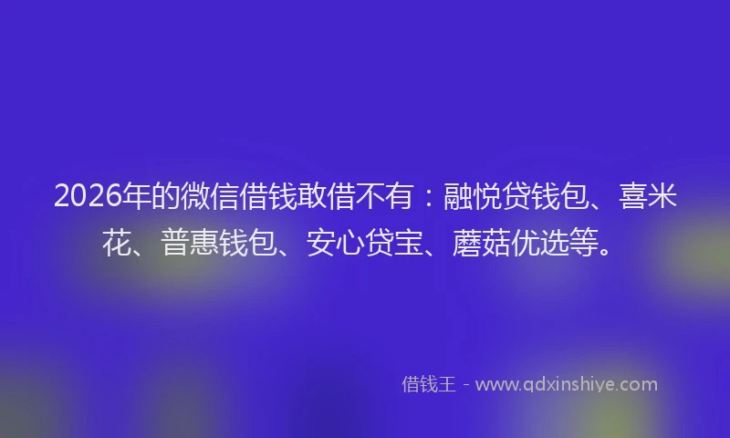 2026年的微信借钱敢借不有：融悦贷钱包、喜米花、普惠钱包、安心贷宝、蘑菇优选等。