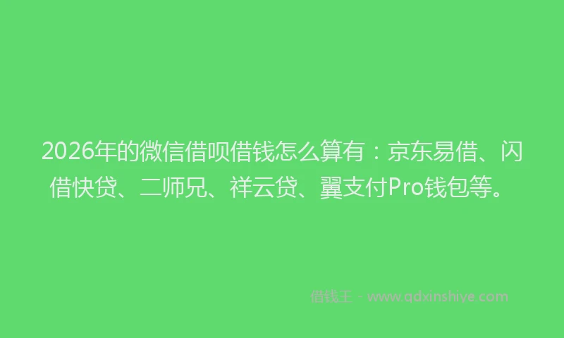 2026年的微信借呗借钱怎么算有：京东易借、闪借快贷、二师兄、祥云贷、翼支付Pro钱包等。