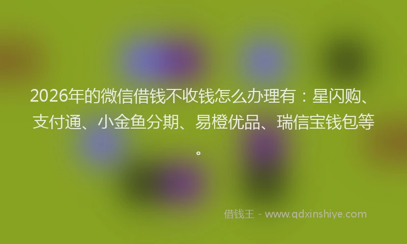 2026年的微信借钱不收钱怎么办理有：星闪购、支付通、小金鱼分期、易橙优品、瑞信宝钱包等。
