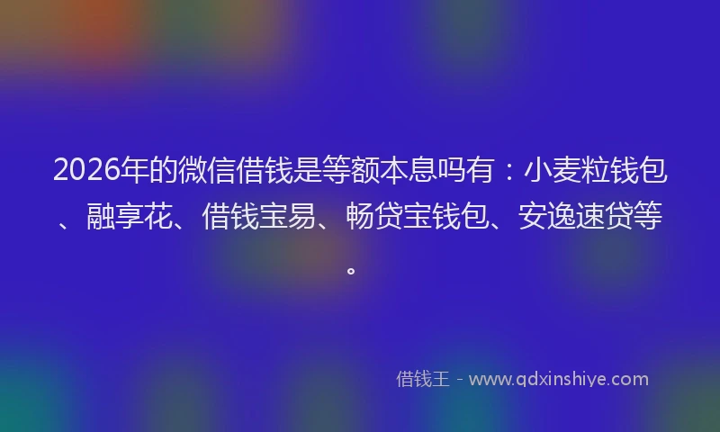 2026年的微信借钱是等额本息吗有：小麦粒钱包、融享花、借钱宝易、畅贷宝钱包、安逸速贷等。