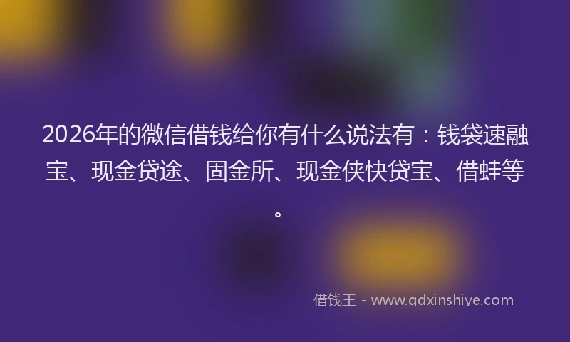 2026年的微信借钱给你有什么说法有：钱袋速融宝、现金贷途、固金所、现金侠快贷宝、借蛙等。