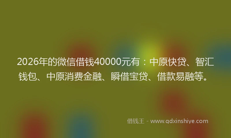 2026年的微信借钱40000元有：中原快贷、智汇钱包、中原消费金融、瞬借宝贷、借款易融等。