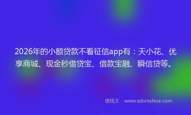2026年的小额贷款不看征信app有：天小花、优享商城、现金秒借贷宝、借款宝融、瞬信贷等。
