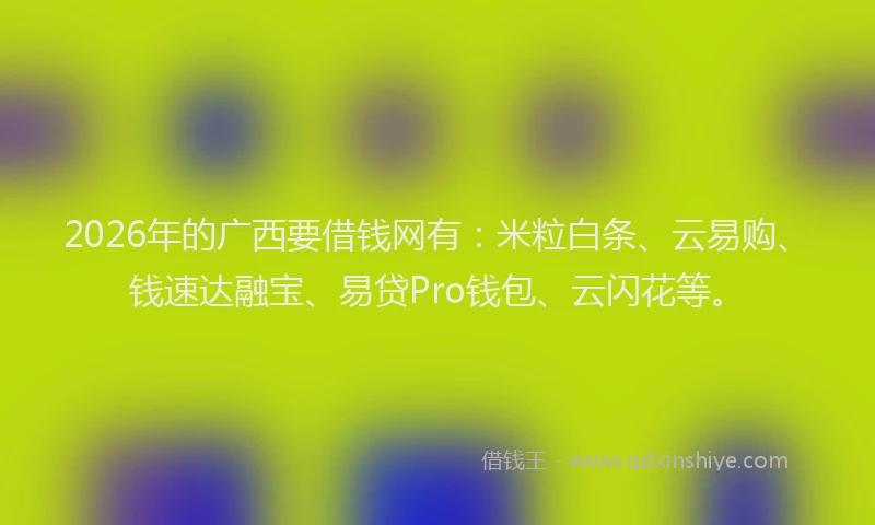 2026年的广西要借钱网有：米粒白条、云易购、钱速达融宝、易贷Pro钱包、云闪花等。