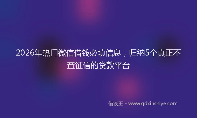 2026年热门微信借钱必填信息，归纳5个真正不查征信的贷款平台
