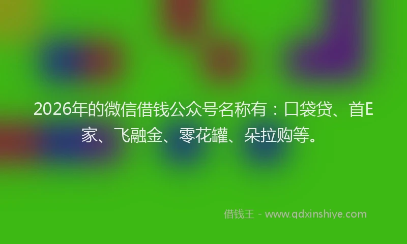 2026年的微信借钱公众号名称有：口袋贷、首E家、飞融金、零花罐、朵拉购等。