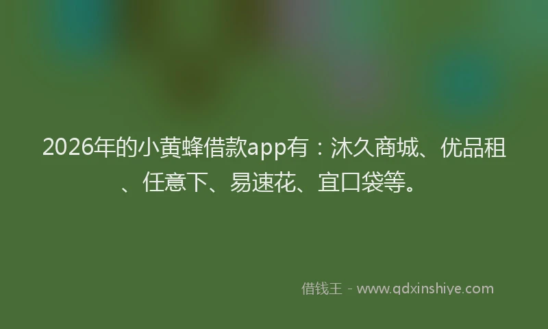 2026年的小黄蜂借款app有：沐久商城、优品租、任意下、易速花、宜口袋等。