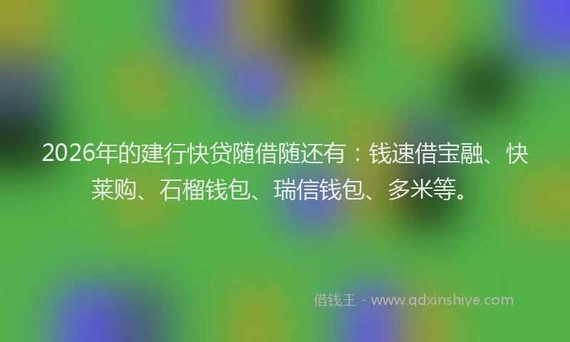 2026年的建行快贷随借随还有：钱速借宝融、快莱购、石榴钱包、瑞信钱包、多米等。