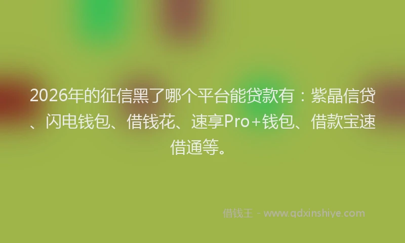 2026年的征信黑了哪个平台能贷款有：紫晶信贷、闪电钱包、借钱花、速享Pro+钱包、借款宝速借通等。