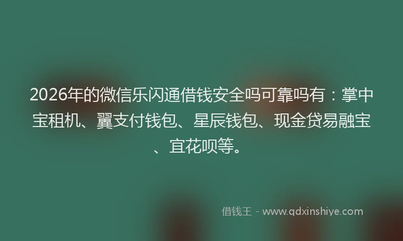 2026年的微信乐闪通借钱安全吗可靠吗有：掌中宝租机、翼支付钱包、星辰钱包、现金贷易融宝、宜花呗等。