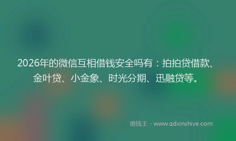 2026年的微信互相借钱安全吗有：拍拍贷借款、金叶贷、小金象、时光分期、迅融贷等。