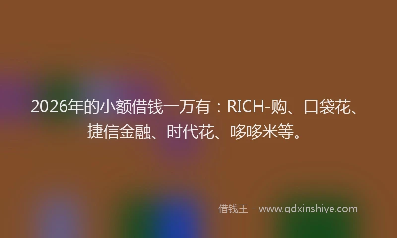 2026年的小额借钱一万有：RICH-购、口袋花、捷信金融、时代花、哆哆米等。