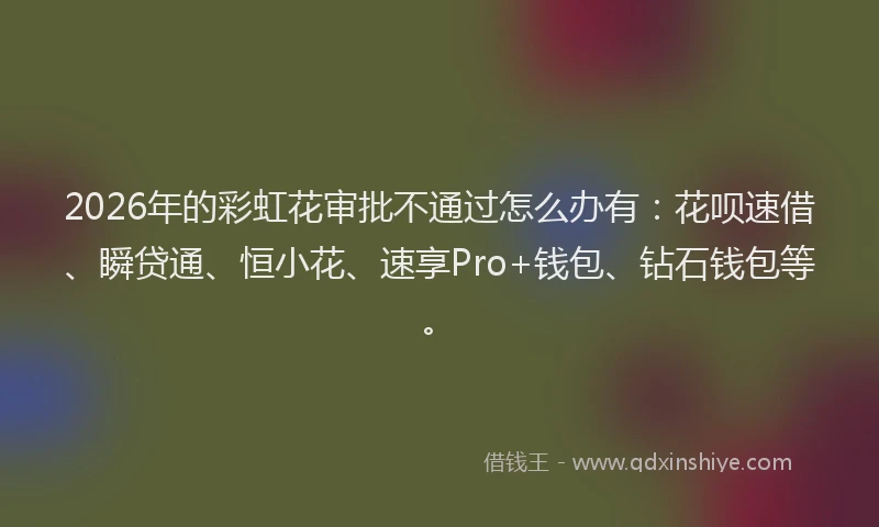 2026年的彩虹花审批不通过怎么办有：花呗速借、瞬贷通、恒小花、速享Pro+钱包、钻石钱包等。