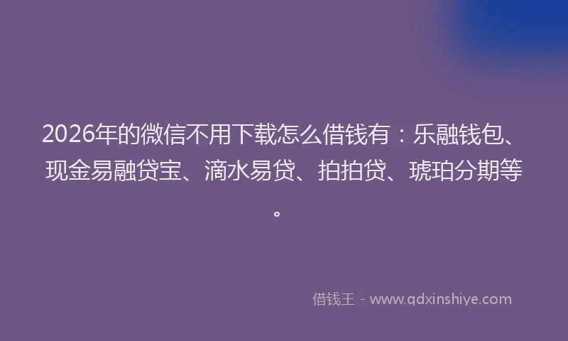 2026年的微信不用下载怎么借钱有：乐融钱包、现金易融贷宝、滴水易贷、拍拍贷、琥珀分期等。