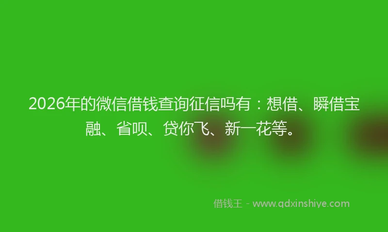 2026年的微信借钱查询征信吗有：想借、瞬借宝融、省呗、贷你飞、新一花等。