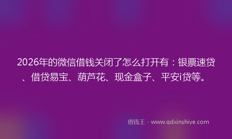 2026年的微信借钱关闭了怎么打开有：银票速贷、借贷易宝、葫芦花、现金盒子、平安i贷等。